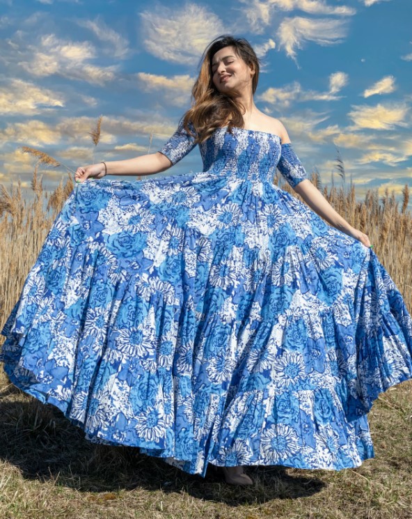 Indian women wearing blue dress